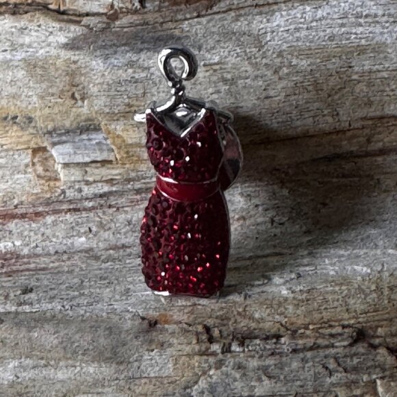 Vintage Swarovski Signed Swan Red Dress On Hanger Tack Pin - Picture 5 of 12